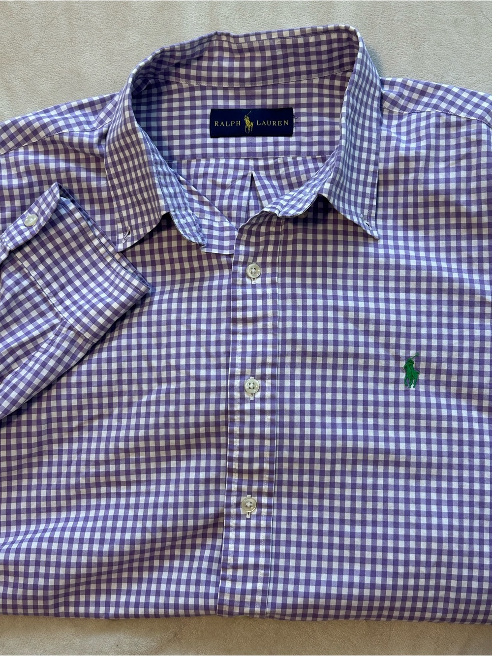 Polo Ralph Lauren Shirt Mens XL Purple White Gingham Button Down Long Sleeve
